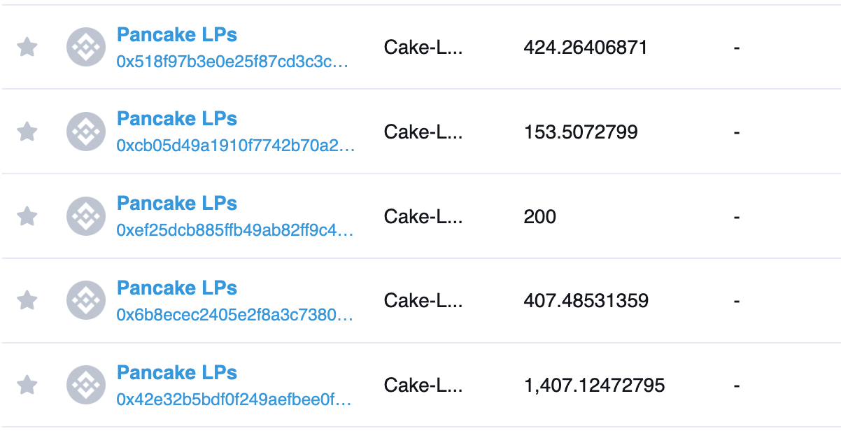 79 pages of LP tokens on Bscscan
